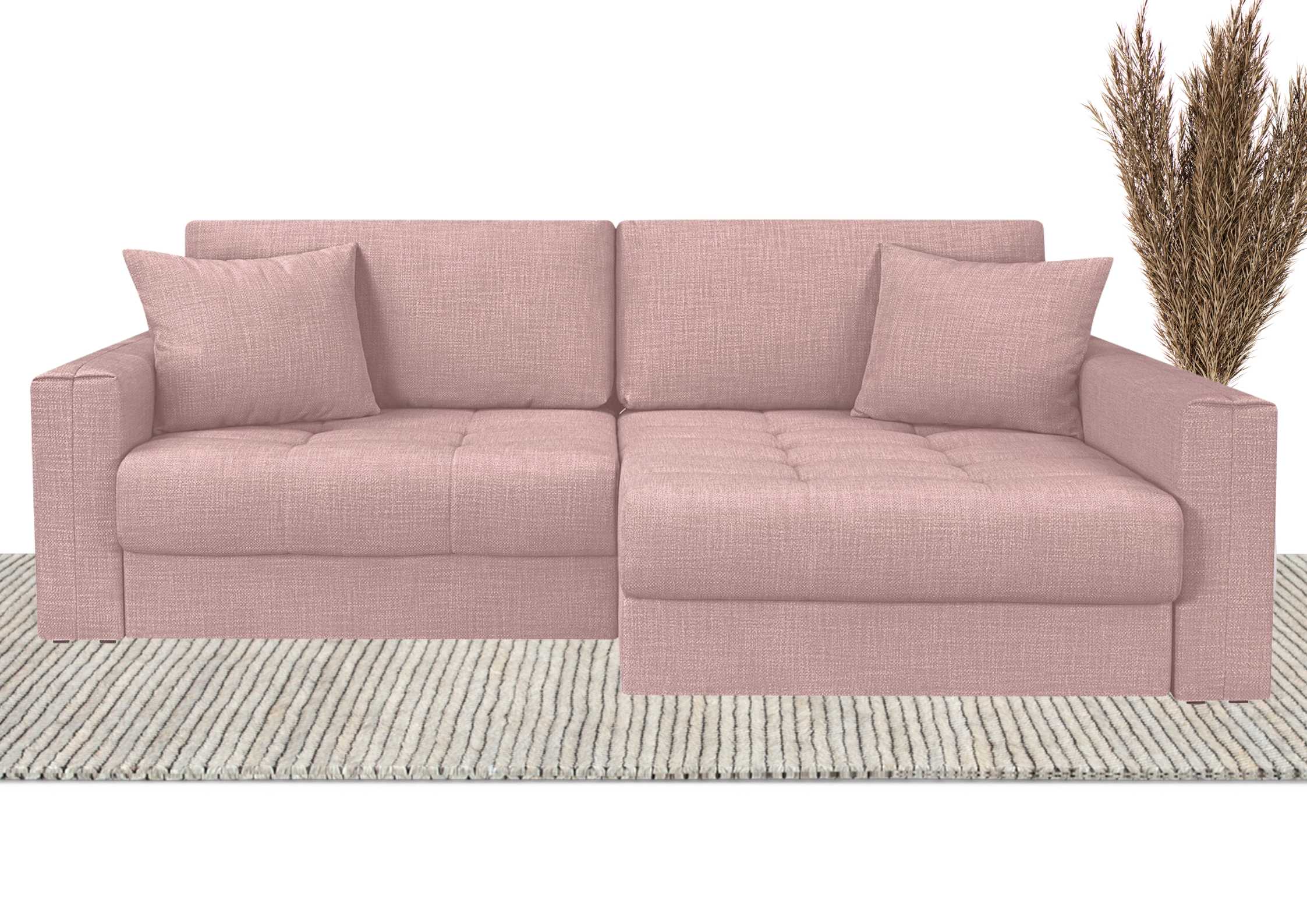 Różowy narożnik modułowy z pikowanym siedziskiem